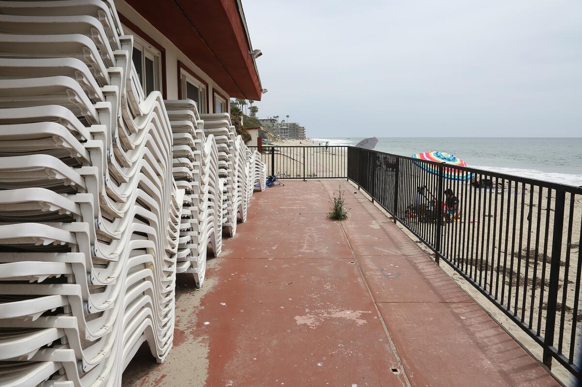 A view of the outer ballroom beach deck at the Hotel Laguna in Laguna Beach.