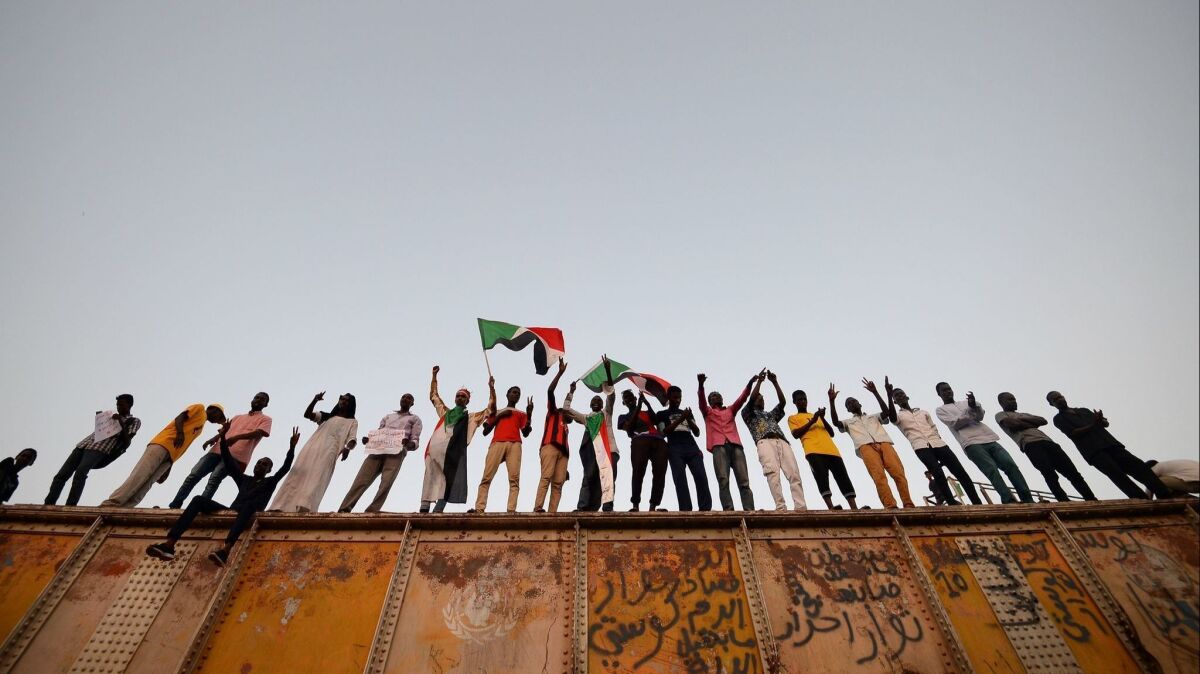 Sudanese protesters gather outside the army headquarters in Khartoum on May 6.