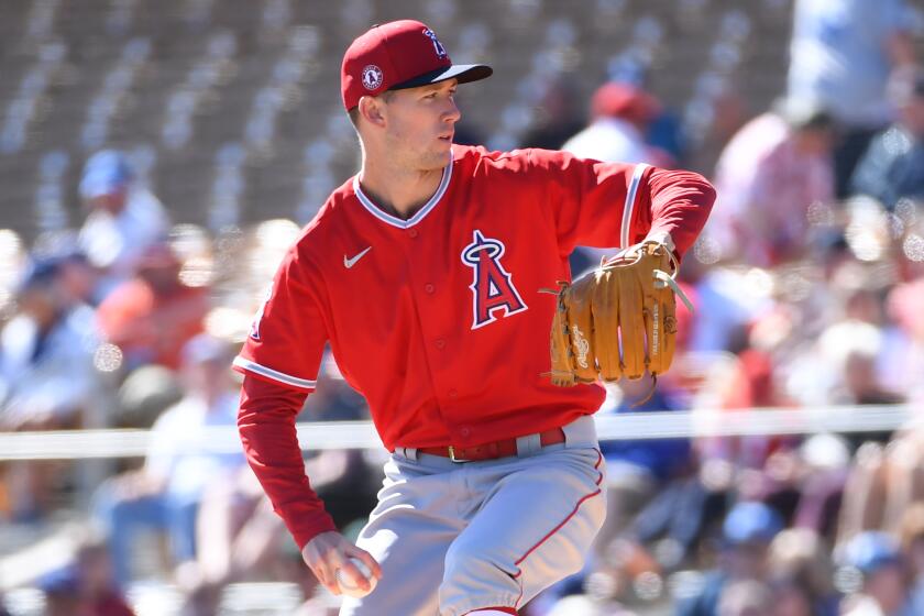 GLENDALE, ARIZONA - FEBRUARY 26: Griffin Canning #74 of the Los Angeles Angels delivers a first inning pitch against the Los Angeles Dodgers during a spring training game at Camelback Ranch on February 26, 2020 in Glendale, Arizona. (Photo by Norm Hall/Getty Images)