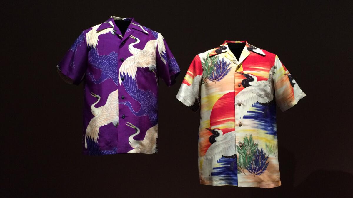 Initially known as the "aloha shirt," the Hawaiian shirt was first produced by the Hawaiian shirt maker Musashiya from repurposed kimono fabrics. These examples date to 1952, before Hawaii had become a U.S. state.