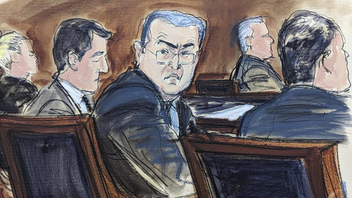 Courtroom sketch from federal court in New York of former Honduran President Juan Orlando Hernández.