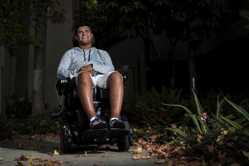 LOS ANGELES, CA - NOVEMBER 15, 2017: Jack Jablonski, a former hockey player who was paralyzed.