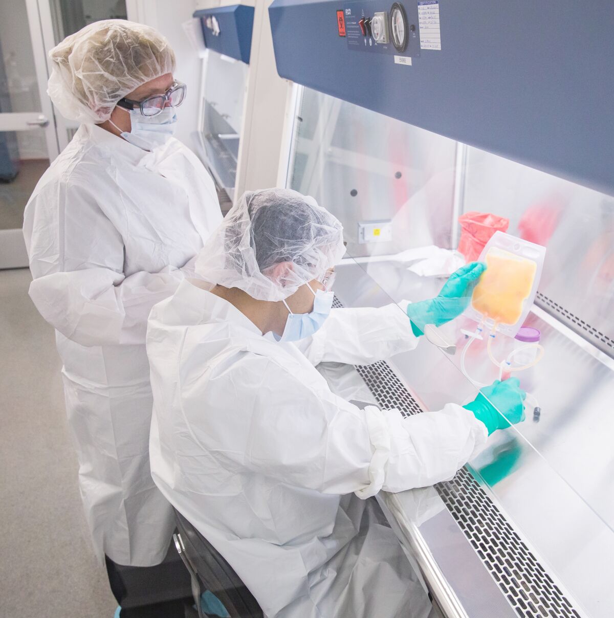 A supervisor oversees the work of a technician in the laboratory at Personalized Stem Cells Inc.
