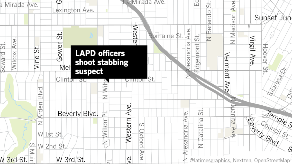 Los Angeles police officers shot and wounded a woman after they allegedly found her stabbing another person to death.