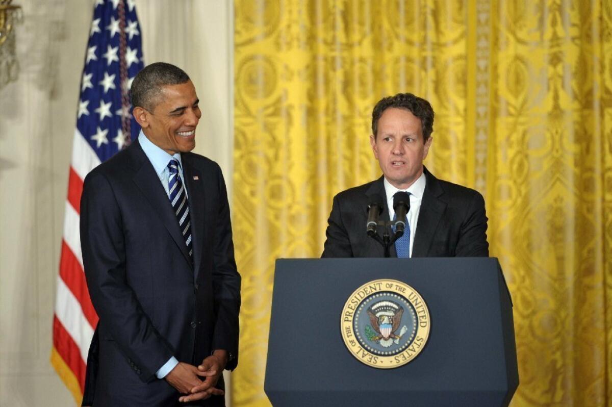 Treasury Secretary Timothy F. Geithner, shown with President Obama last week, says failing to raise the debt ceiling "would impose severe economic hardship on millions of individuals and businesses across the country."