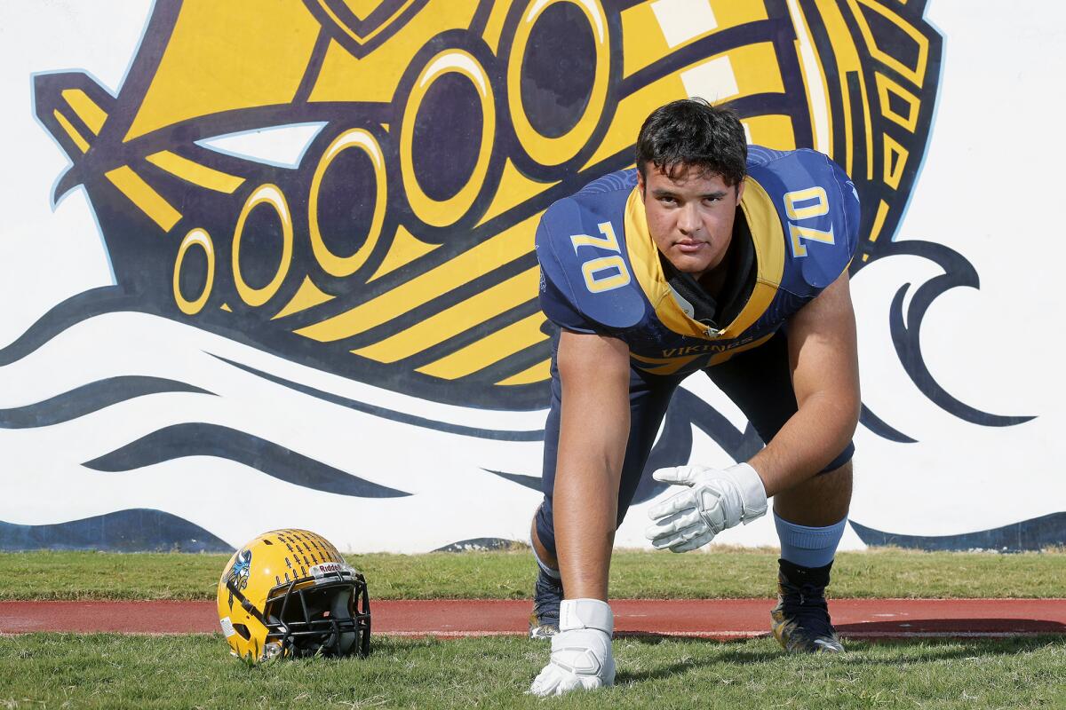 Isaia Regan had three sacks, including a strip-sack that was returned 67 yards for a touchdown in Marina's 25-14 win over Segerstrom on Oct. 25.
