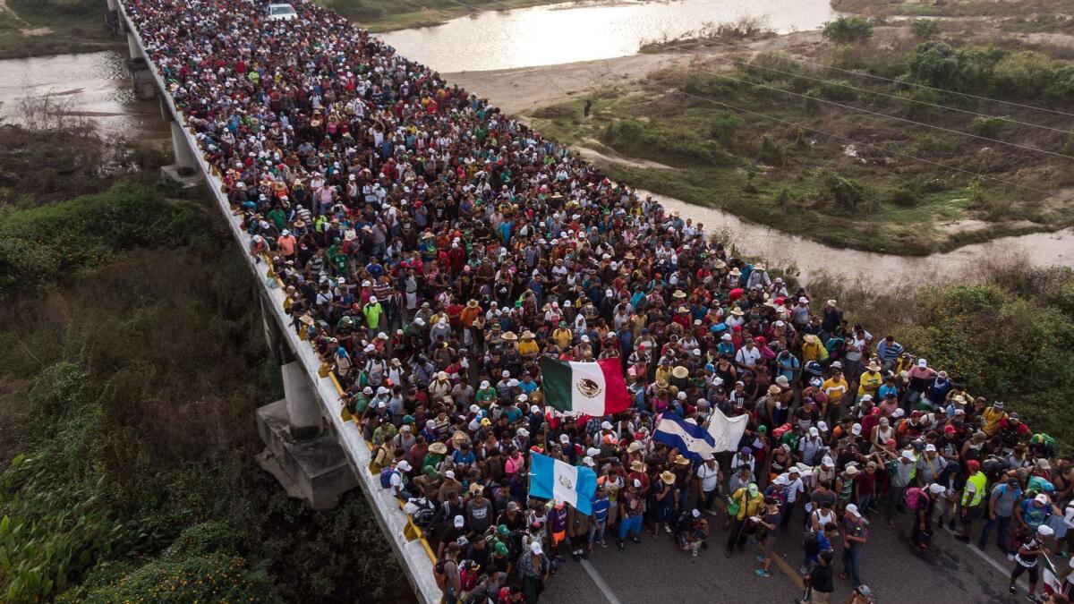 Honduran migrants leave Arriaga in southern Mexico en route to the U.S. last October.