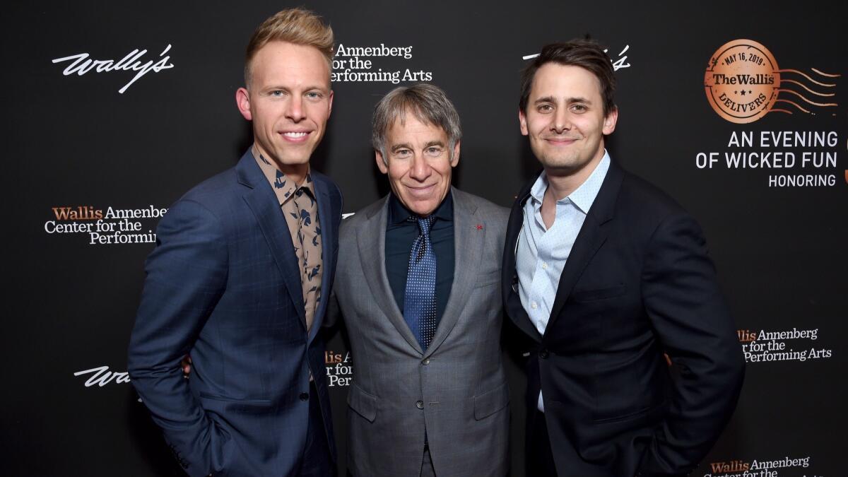 Composer Justin Paul, from left, honoree Stephen Schwartz and composer Benj Pasek at Wallis Annenberg Center for the Performing Arts' spring celebration.