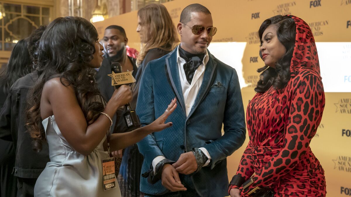 Guest star Kendra G, left, Terrence Howard and Taraji P. Henson in "Empire" on Fox.