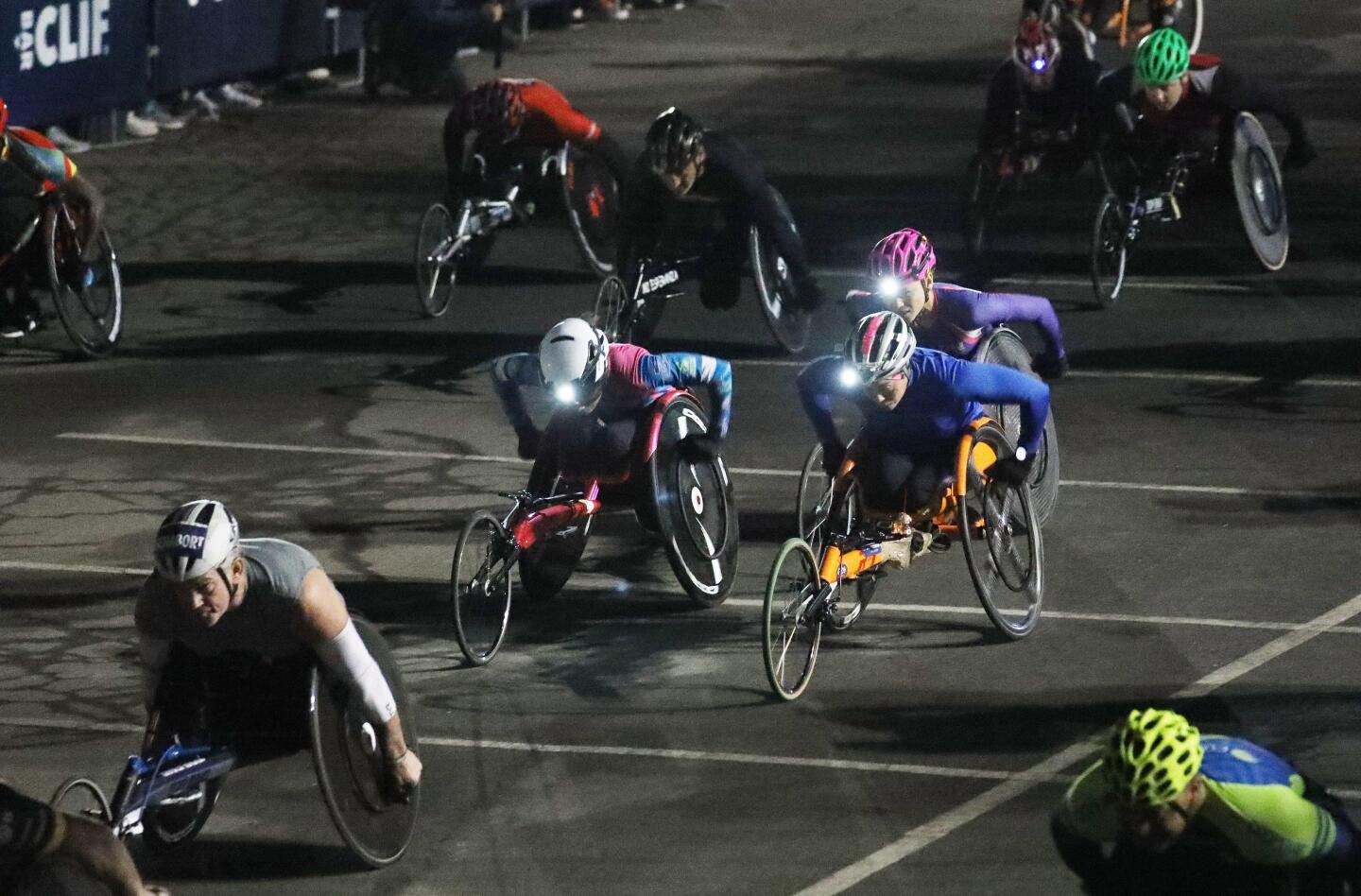 Wheelchair participants in the 2020 L.A. Marathon were underway before the sun came up.
