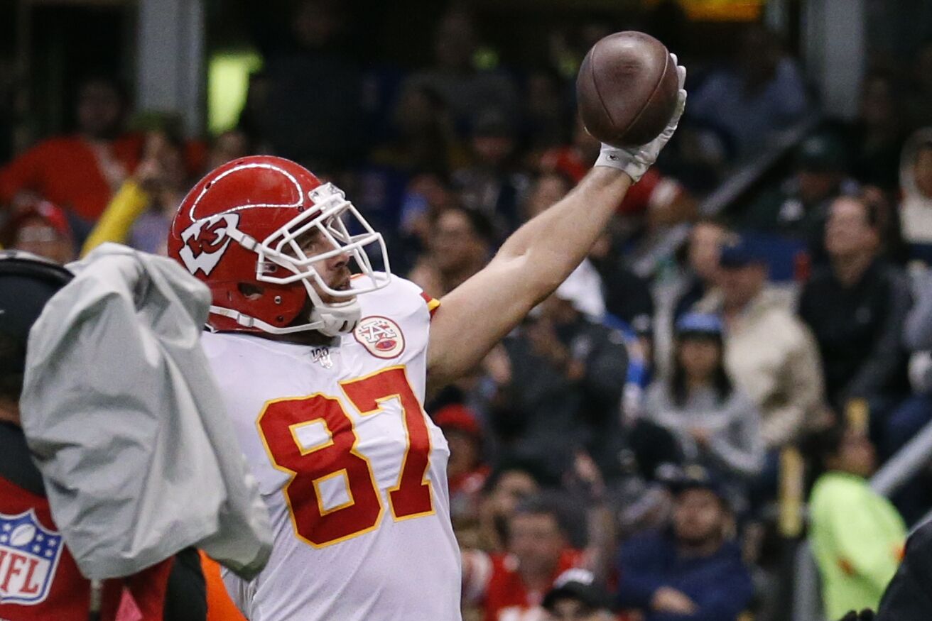 Chiefs tight end Travis Kelce celebrates after scoring a touchdown against the Chargers on Nov. 18.