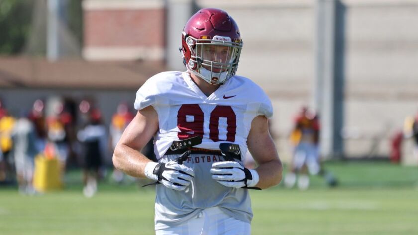 USC defensive end Connor Murphy at practice.