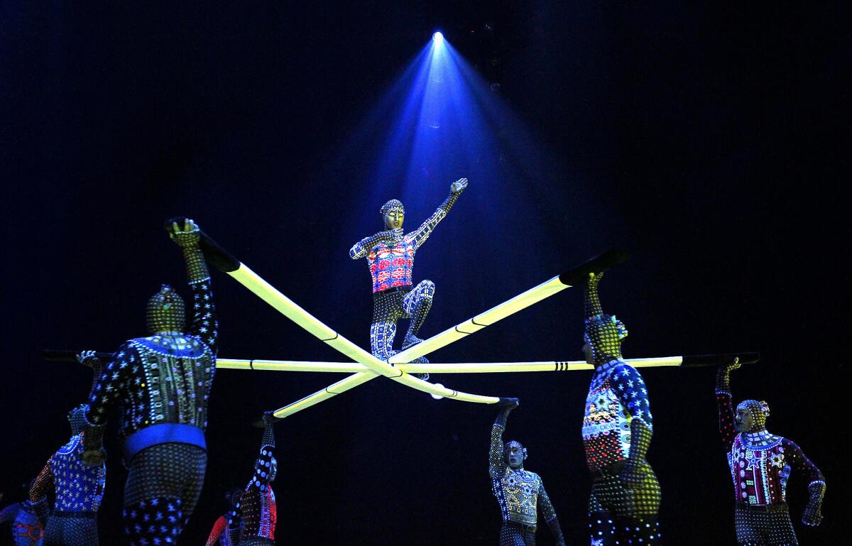 Cirque du Soleil performers in "Totem" at the Port of Los Angeles on Oct. 13, 2013.