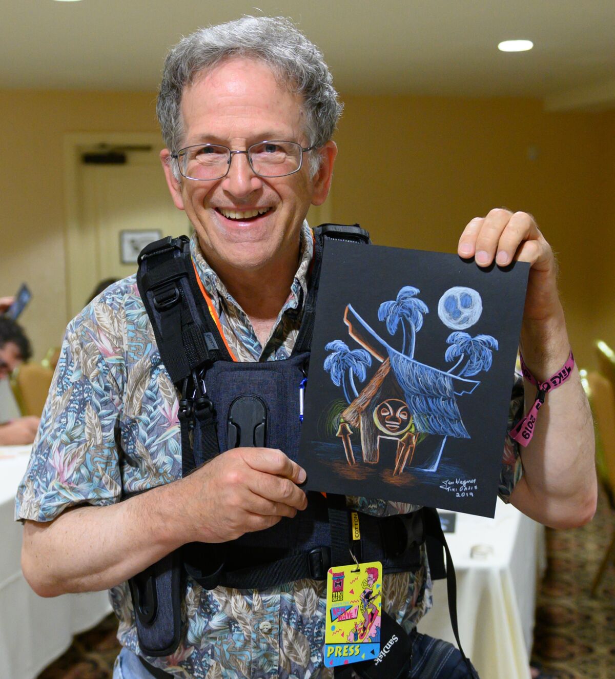 Jan with his “Tiki on Black Paper” art creation.
