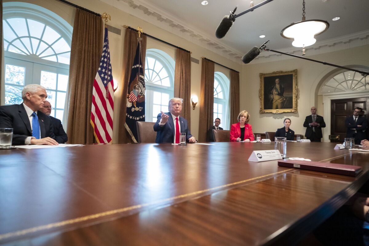 President Trump speaks with nurses representatives in the Cabinet Room