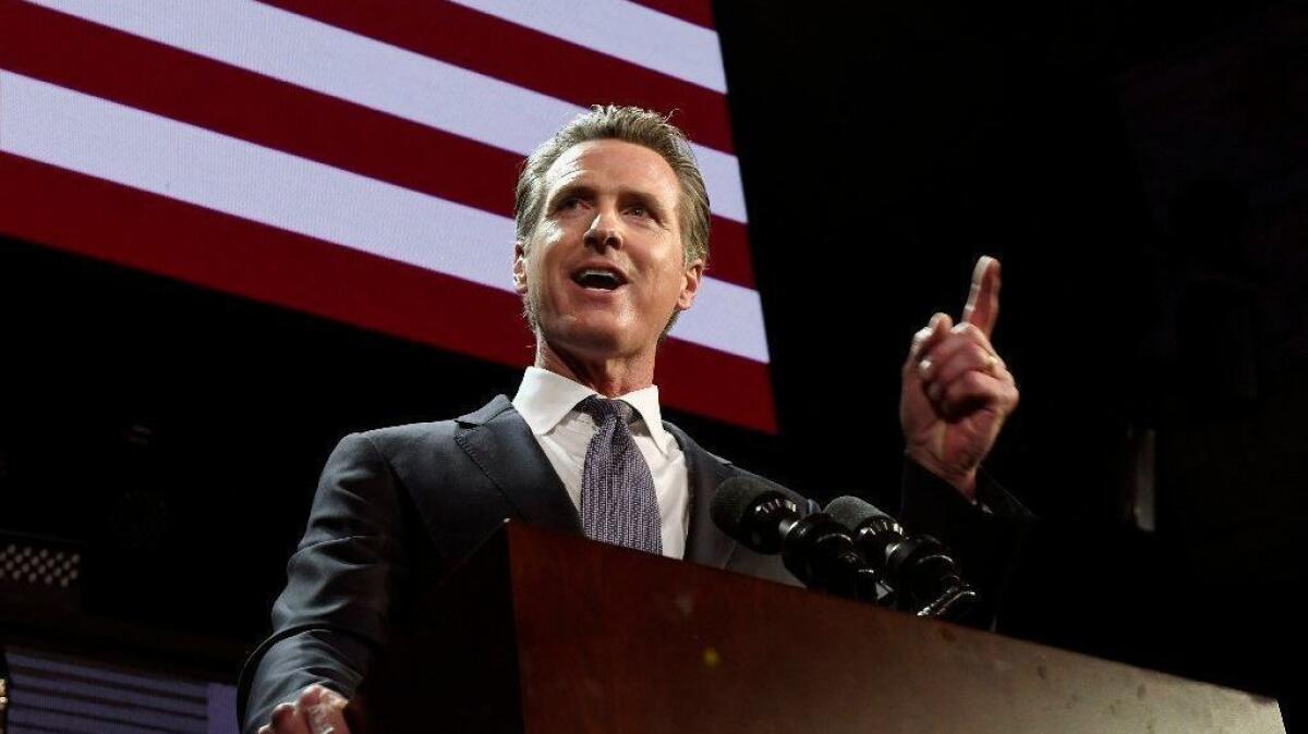 Gavin Newsom speaks at an election-night party in Los Angeles on Nov. 6, 2018.