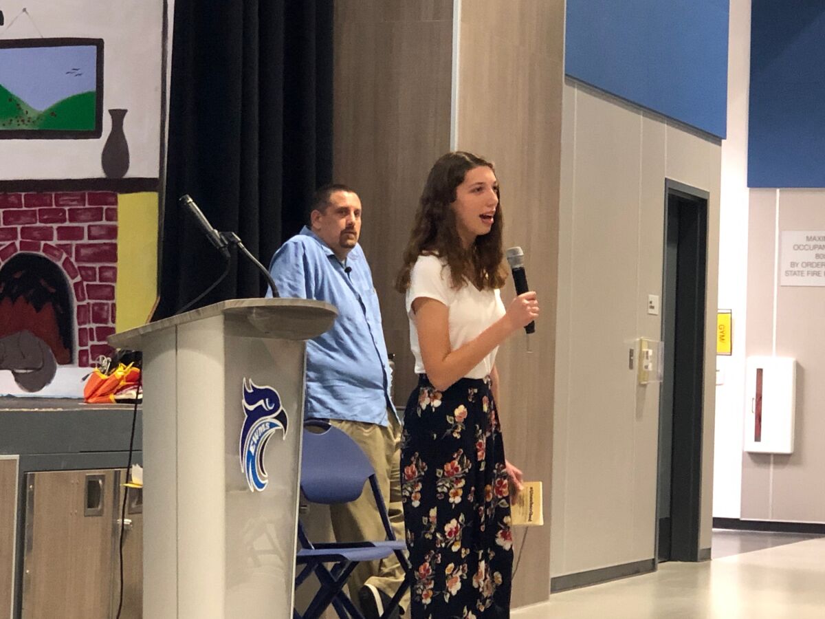 San Dieguito High School Academy junior Alexa Mendes, who wrote a book about her experience quitting and then successfully moderating her social media use, took part in a panel discussion at Earl Warren Middle School.