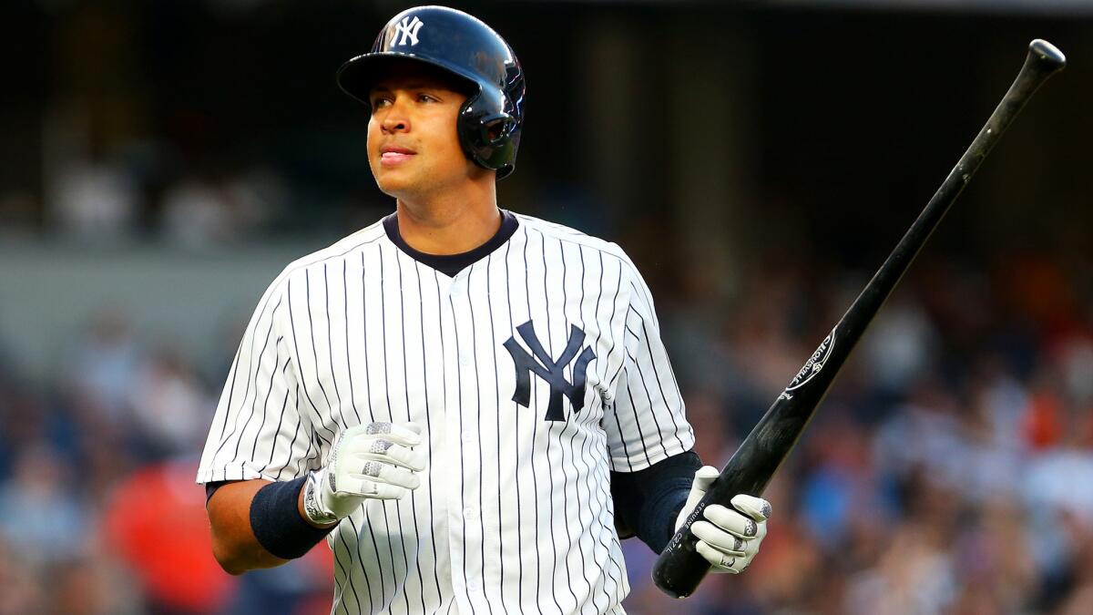 Yankees veteran Alex Rodriguez reacts after lining out against the Giants on July 22.