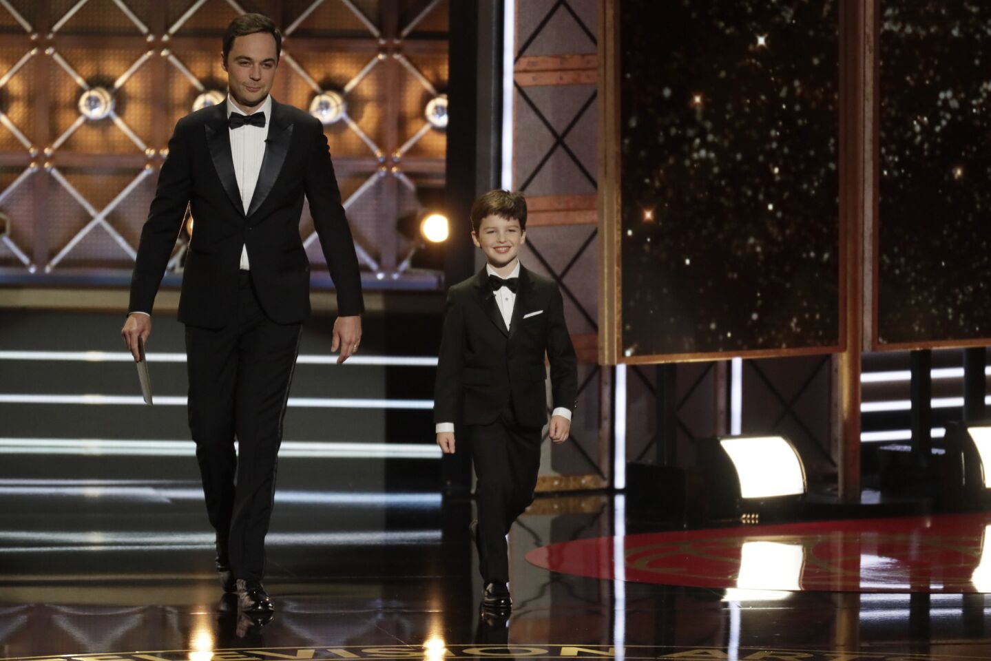 "Big Bang Theory" actor Jim Parsons and "Young Sheldon" actor Iain Armitage during the show.