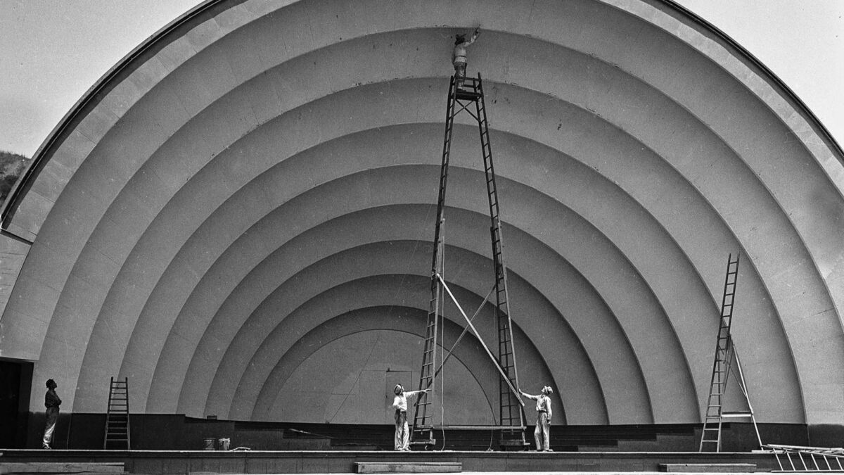 July 5, 1935: The Hollywood Bowl shell gets a new coat of paint for the first time in three years.