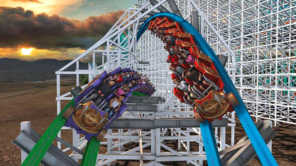 The Twisted Colossus wood-steel hybrid coaster at Six Flags Magic Mountain is among the top new attractions debuting in 2015.