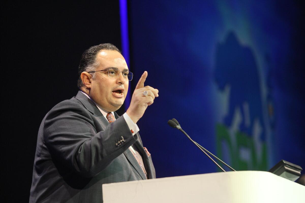 Assembly Speaker John A. Pérez, whose bid to make a runoff in the race for California secretary of state is still alive, speaks at the state Democratic convention in Los Angeles in March.