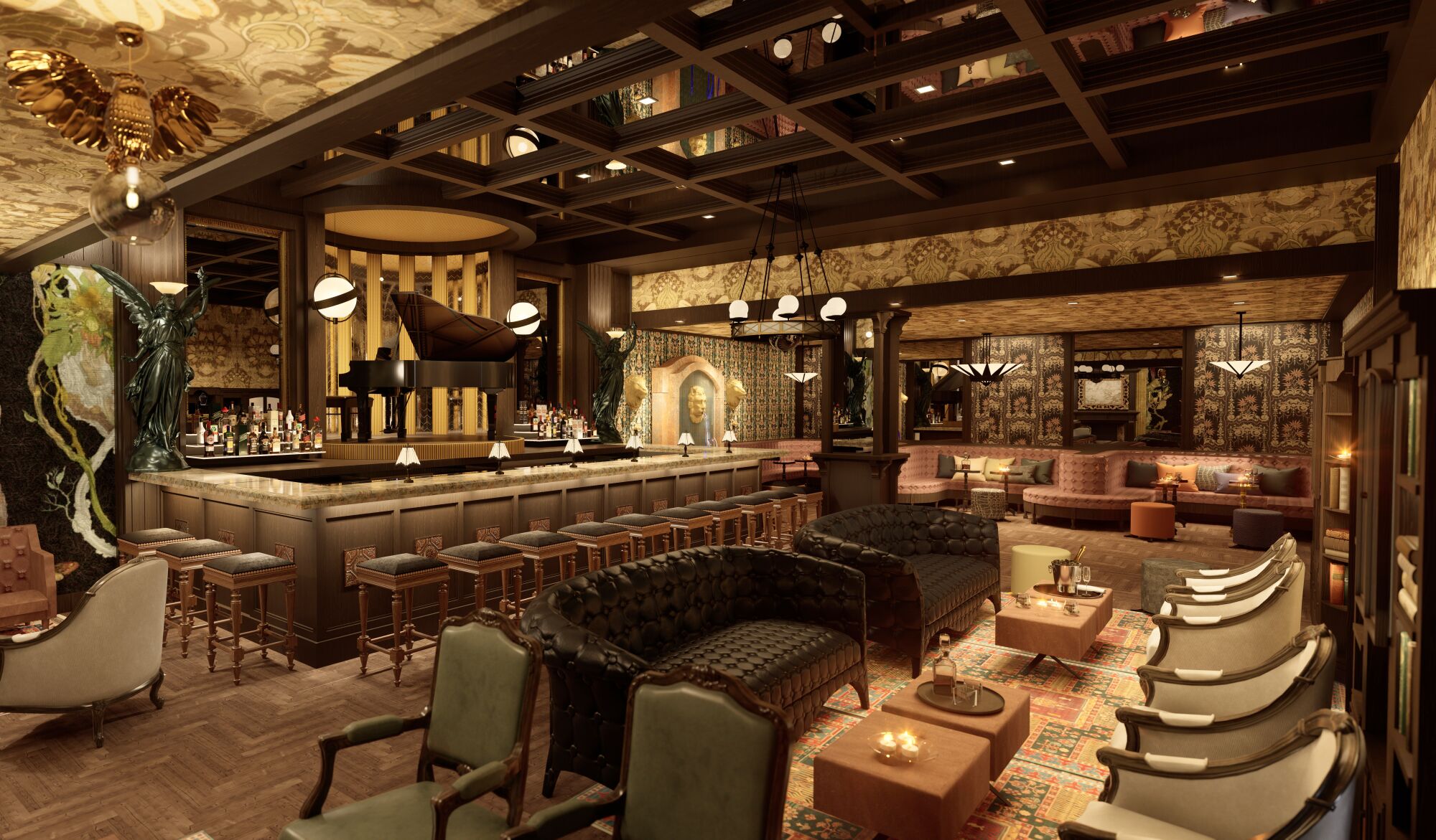 Rendering of Mr. Wanderlust, a bar coming to the Level 8 restaurant and nightclub complex at the Moxy Hotel.