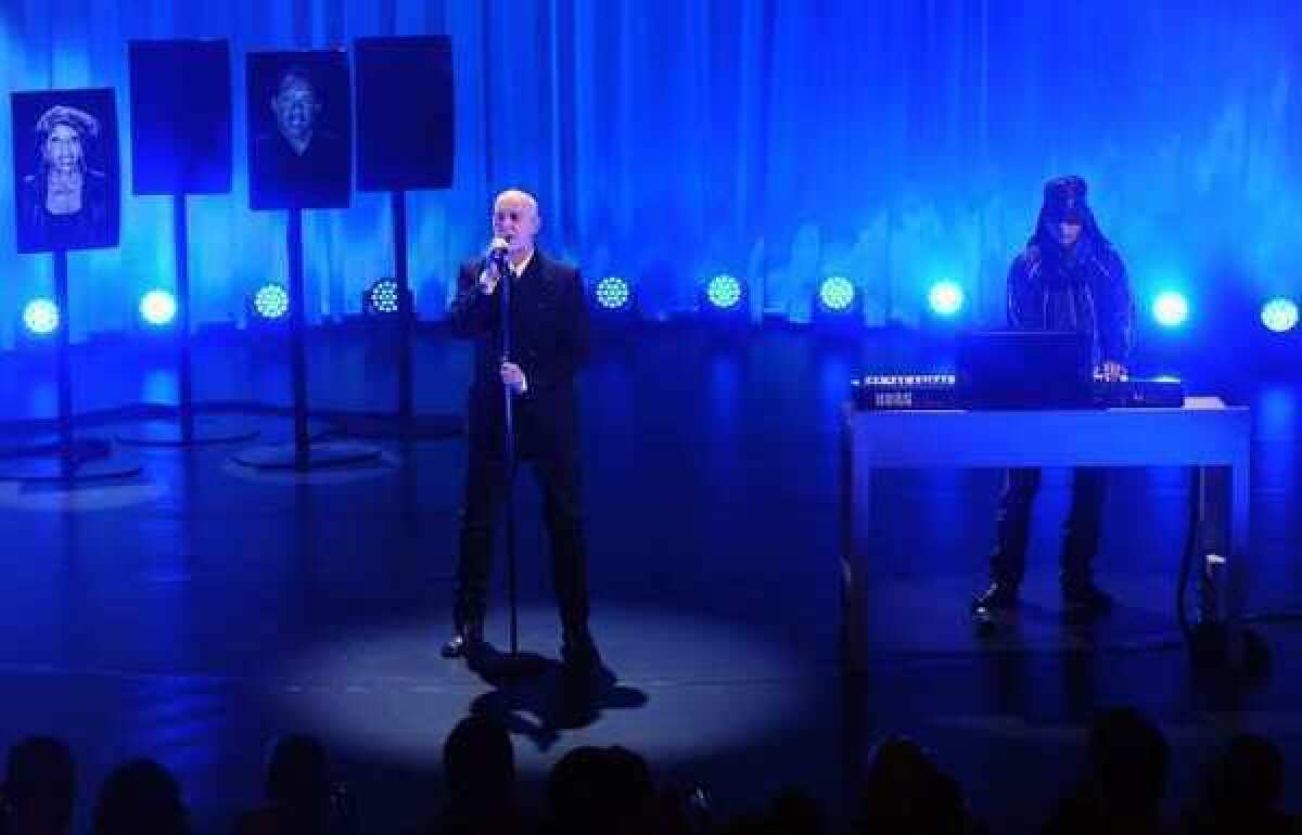 Neil Tennant, left, and Chris Lowe of the Pet Shop Boys onstage in Berlin in September.