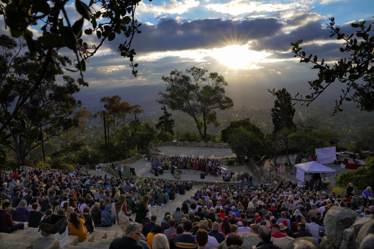 In 2019, more than a thousand people attended the annual Easter Sunrise Service held atop Mount Helix. This year's service was streamed online because of the global pandemic.