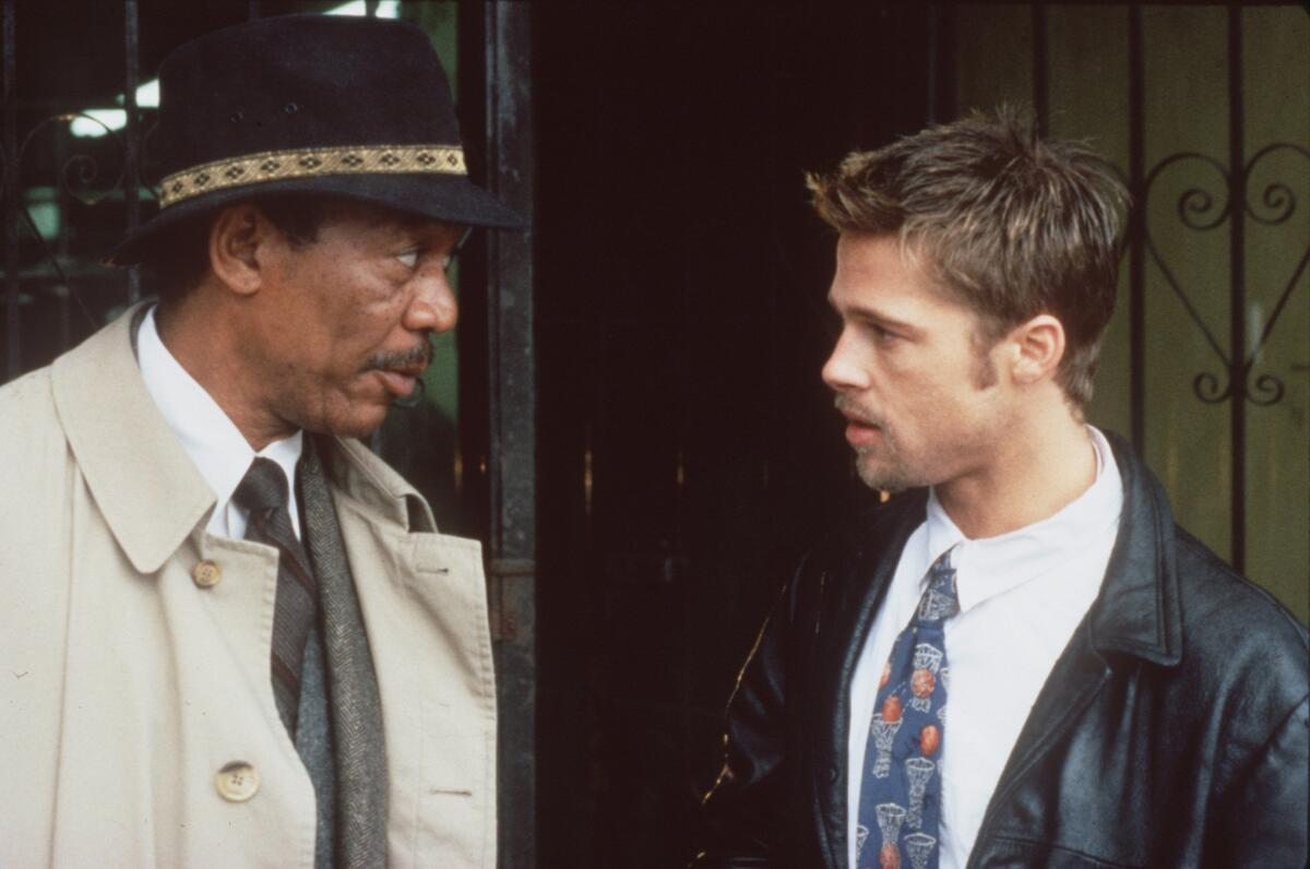 Morgan Freeman, left, and Brad Pitt star in David Fincher's "Seven."