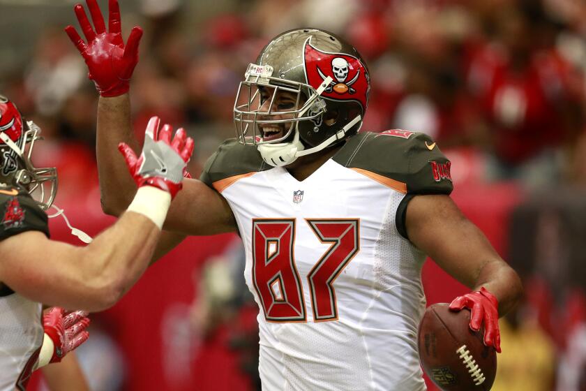 Tight end Austin-Seferian Jenkins celebrates after making a touchdown reception in the Buccaneers' win over the Falcons on Sept. 11.