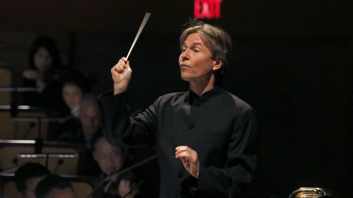 Esa-Pekka Salonen conducts a 2016 Los Angeles Philharmonic concert.