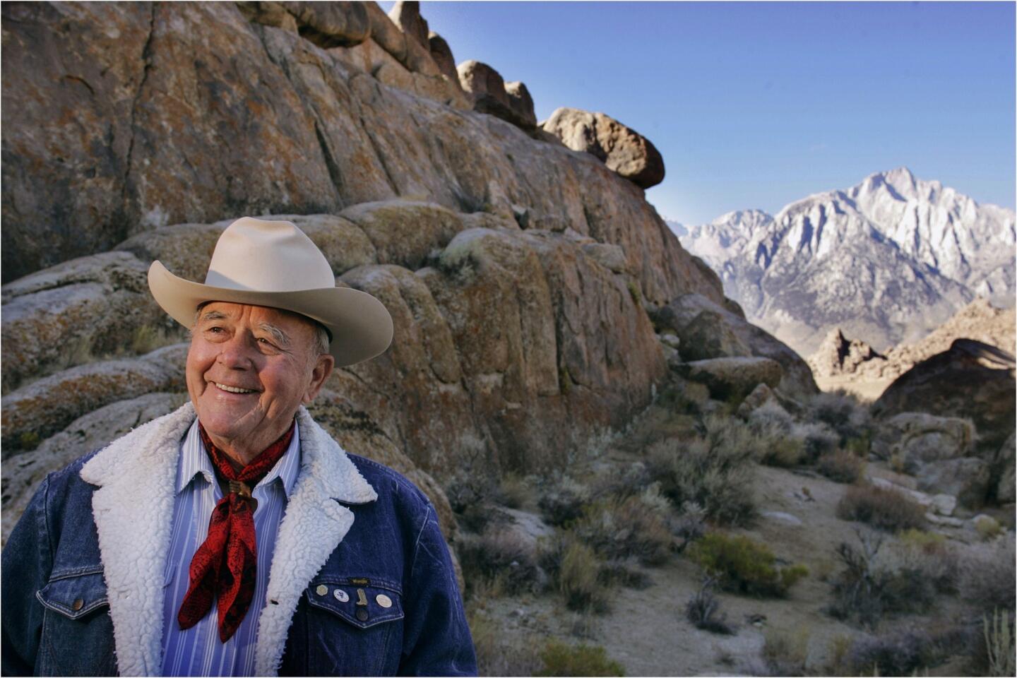 Actor Dick Jones, photographed in the Alabama Hills near Lone Pine, is shown in 2006, when he was a celebrity guest at the Lone Pine Film Festival. Jones made numerous episodes of the "The Range Rider," "Buffalo Bill Jr," and "The Gene Autry Show" in this rugged area of the Owens Valley.