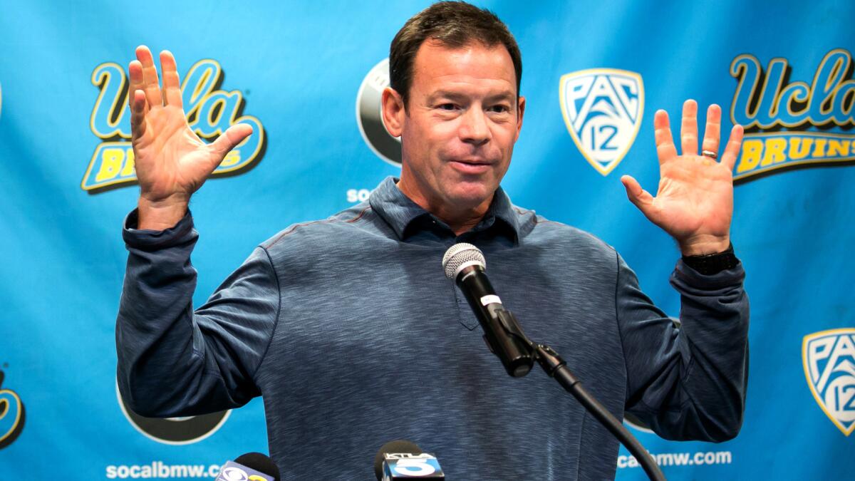 Coach Jim Mora and the Bruins open the season Sept. 3 on the road against Texas A&M.