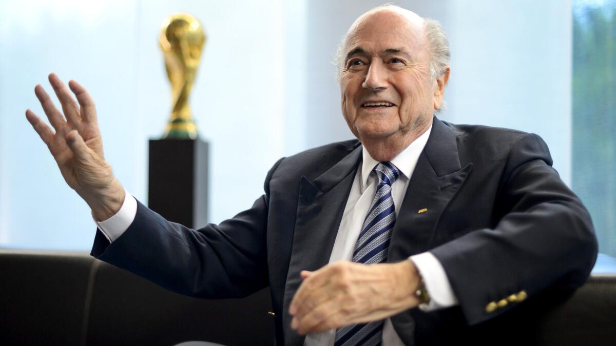 Sepp Blatter answers a question during an interview at FIFA headquarters in Zurich on May 15.