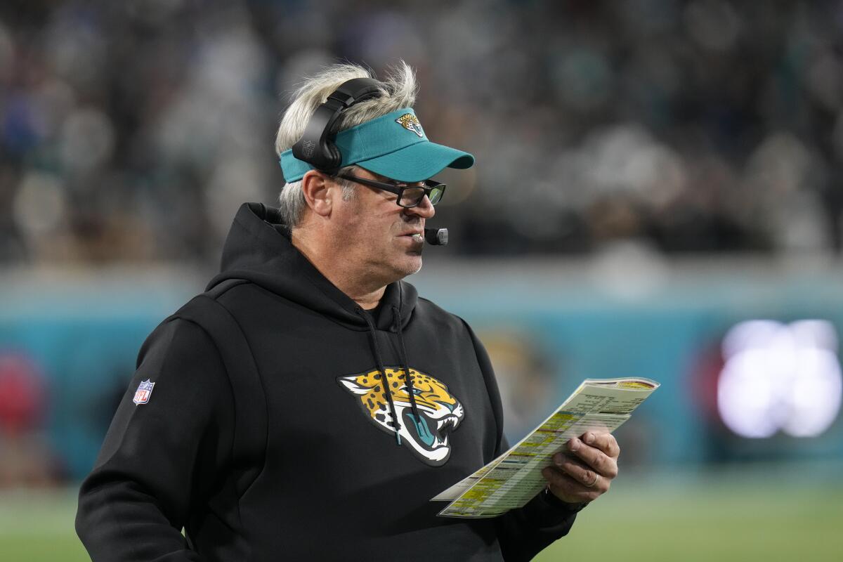 Jacksonville Jaguars coach Doug Pederson watches from the sideline during the first half.