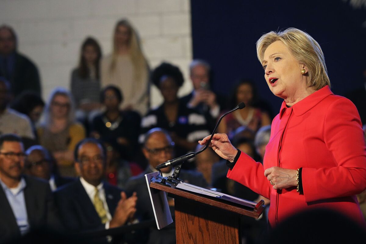 Democratic presidential candidate Hillary Clinton speaks to voters at a town hall meeting in Denmark, S.C., a day after her debate with rival candidate Sen. Bernie Sanders. Clinton is counting on strong support from African American voters in South Carolina.