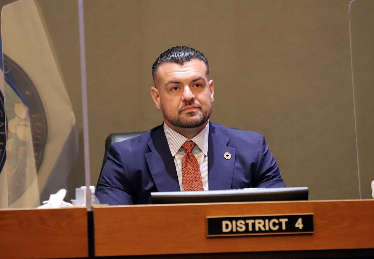 Anaheim City Councilman Avelino Valencia during a June 7 council meeting.