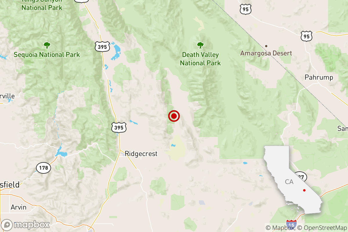 The location of a magnitude 4.3 earthquake Sunday night near Ridgecrest, Calif.