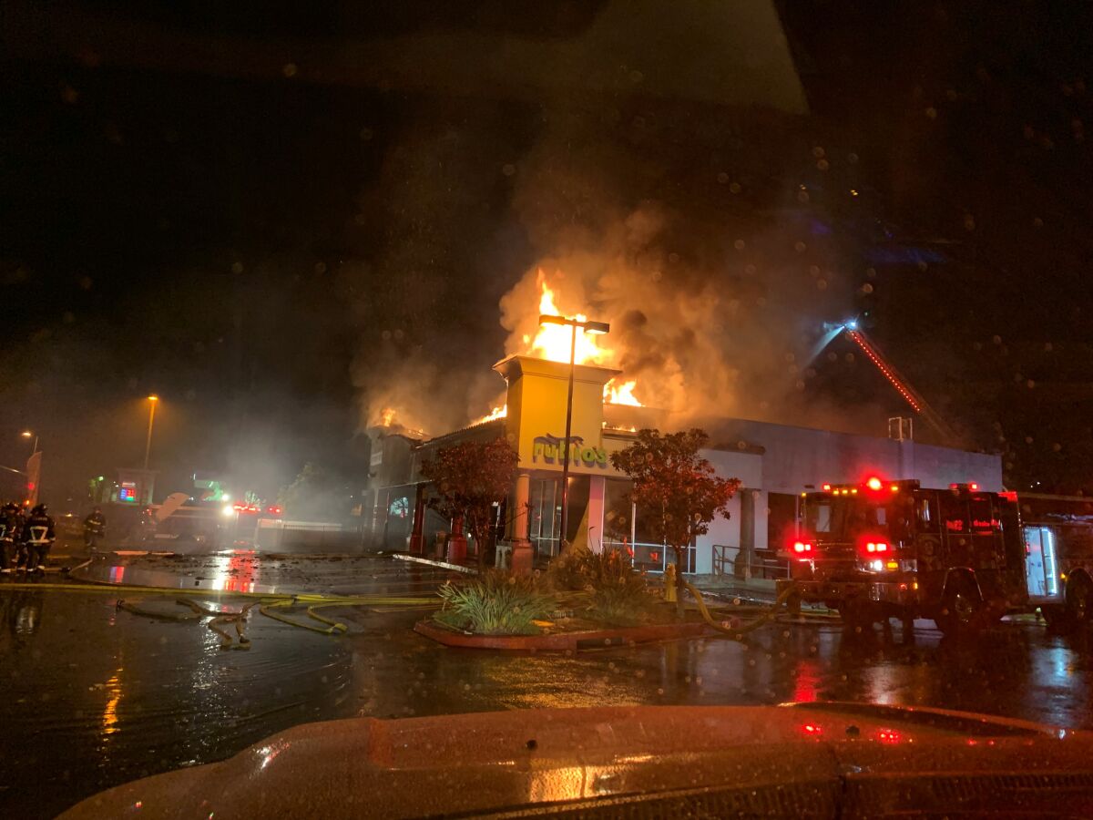 A fire gutted a Rubio's restaurant building early Thursday in Oceanside.