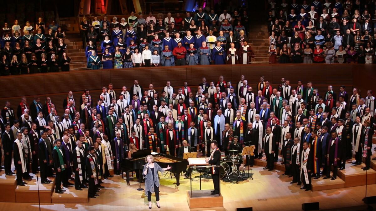The Gay Men's Chorus of Los Angeles performs at Walt Disney Concert Hall last year.