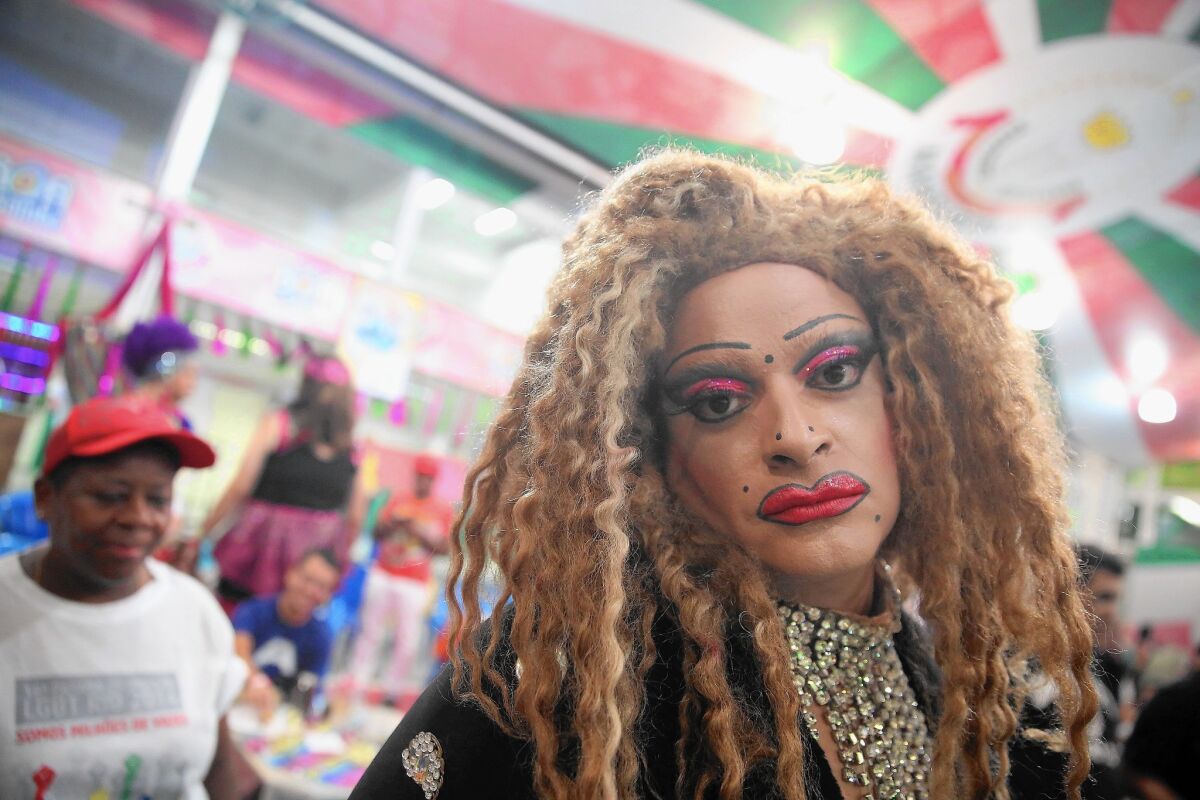 A reveler takes part in the Gay Glam Ball in February in Rio de Janeiro.