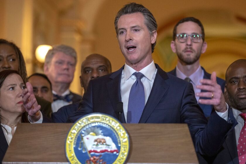 Mandatory Credit: Photo by PETER DaSILVA/EPA-EFE/REX (10153446c) California Gov. Gavin Newsom announces he signed a moratorium on California's death penalty today during a news conference at the state Capitol in Sacramento, California, USA 13 March 2019. California has 737 people on death row, the largest death row population in the United States. California Gov. Gavin Newsom signs a moratorium on California's death penalty, Sacramento, USA - 13 Mar 2019 ** Usable by LA, CT and MoD ONLY **