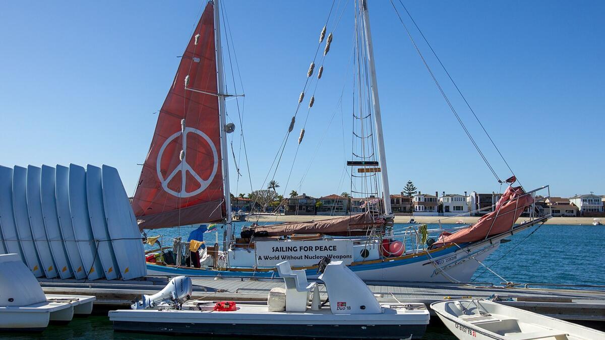 The Golden Rule is docked at Newport Sea Base in Newport Beach through Sunday. The "peace boat" was used in protest voyages against atmospheric nuclear testing in 1958.