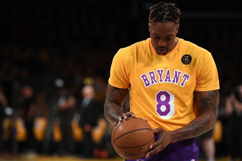 LOS ANGELES, CALIFORNIA - JANUARY 31: Dwight Howard #39 of the Los Angeles Lakers warms up before the game against the Portland Trail Blazers at Staples Center on January 31, 2020 in Los Angeles, California. (Photo by Harry How/Getty Images)