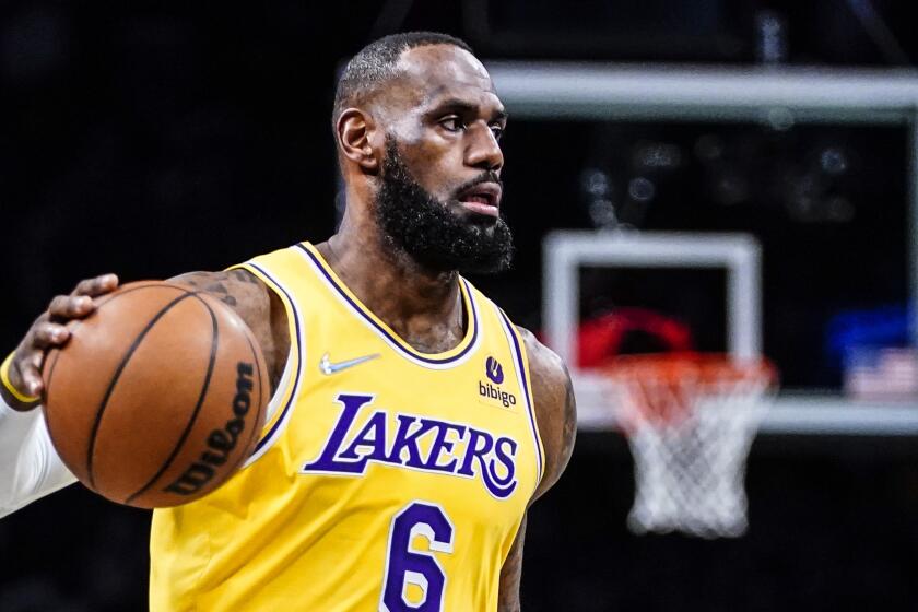 Los Angeles Lakers forward LeBron James (6) during NBA action against Brooklyn Nets.