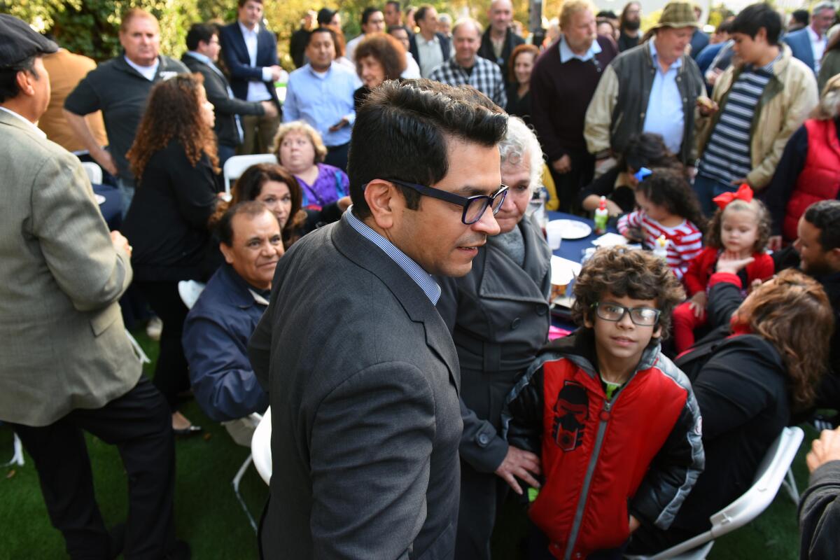 Assemblyman Jimmy Gomez, with mother Socorro and nephew Teagan Provance, at a campaign kickoff event in Eagle Rock.
