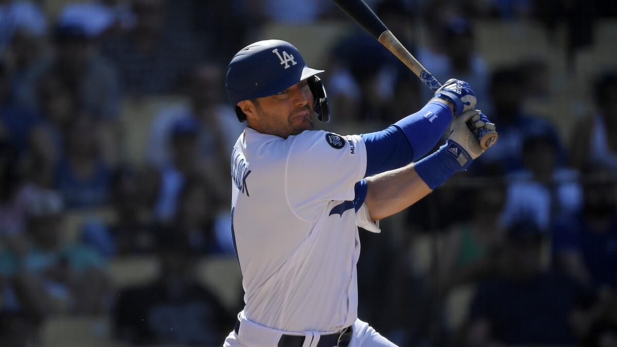 Dodgers' A.J. Pollock bats during a baseball game against the San Diego Padres on Sunday at Dodger Stadium.