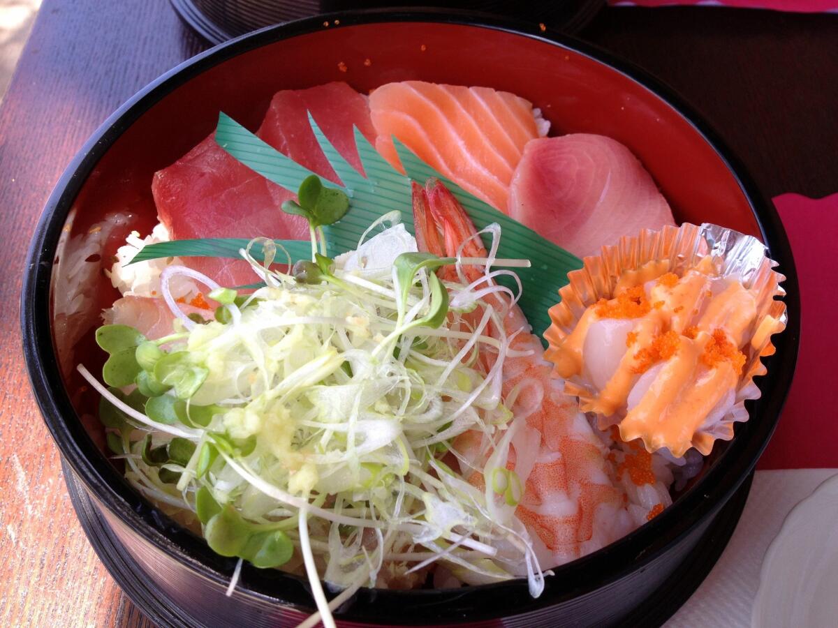 The chirashi bowl from Pisces Sushi is priced at $13.96.