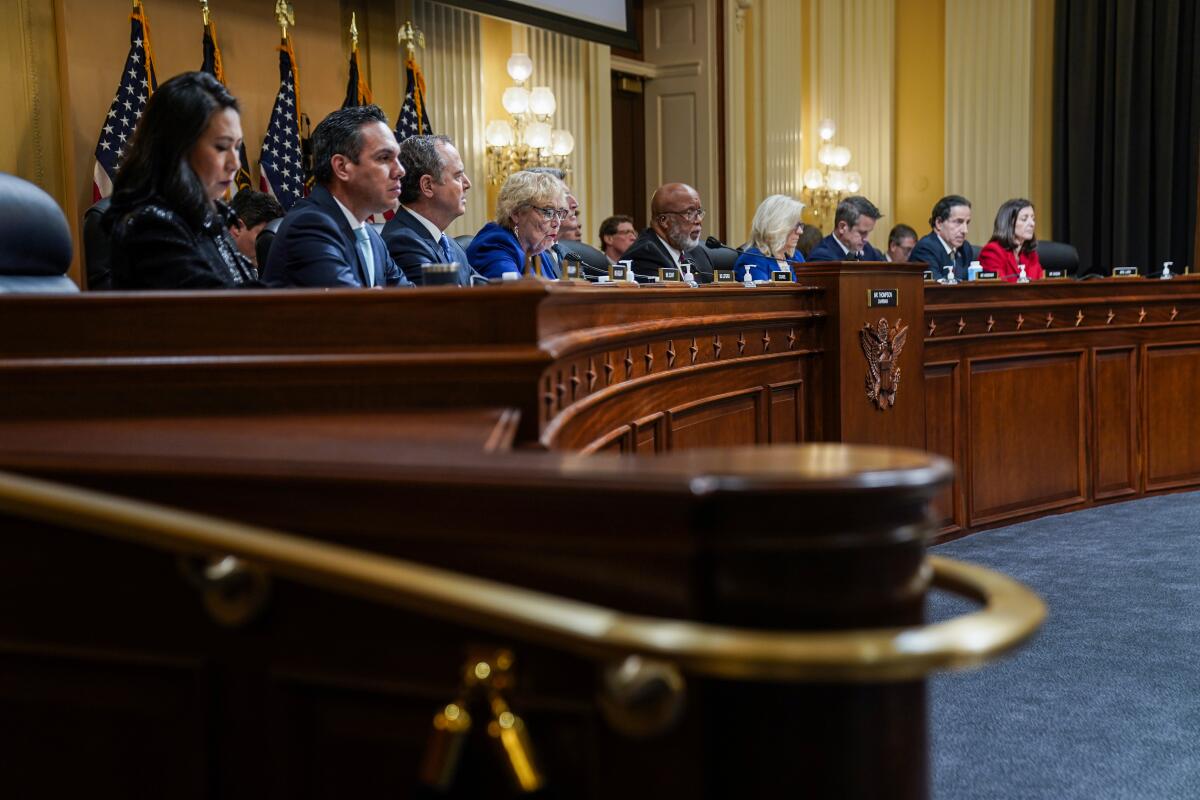 House Jan. 6 panel members sit at the dais during a hearing 